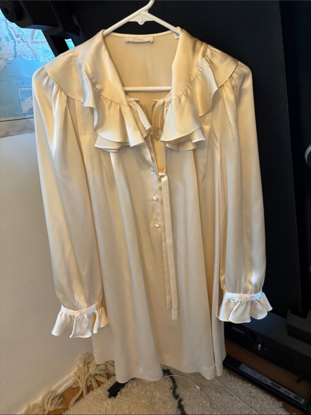 Doen Cream Ruffle-Neck Long-Sleeve Dress